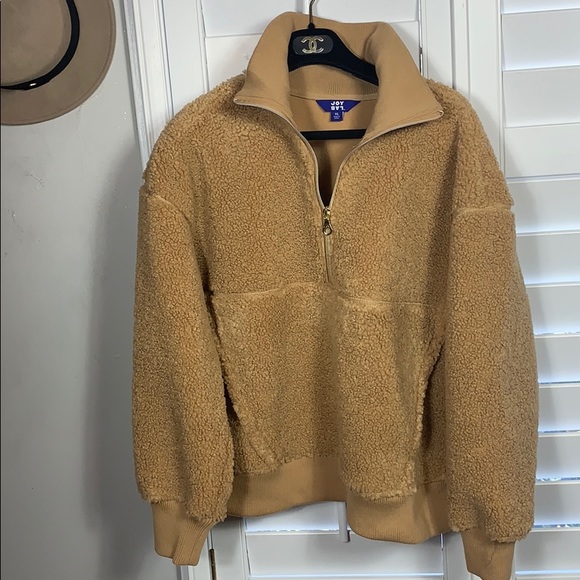 Joy Lab Sherpa/teddy Half zip pullover-cappuccino - Picture 3 of 10